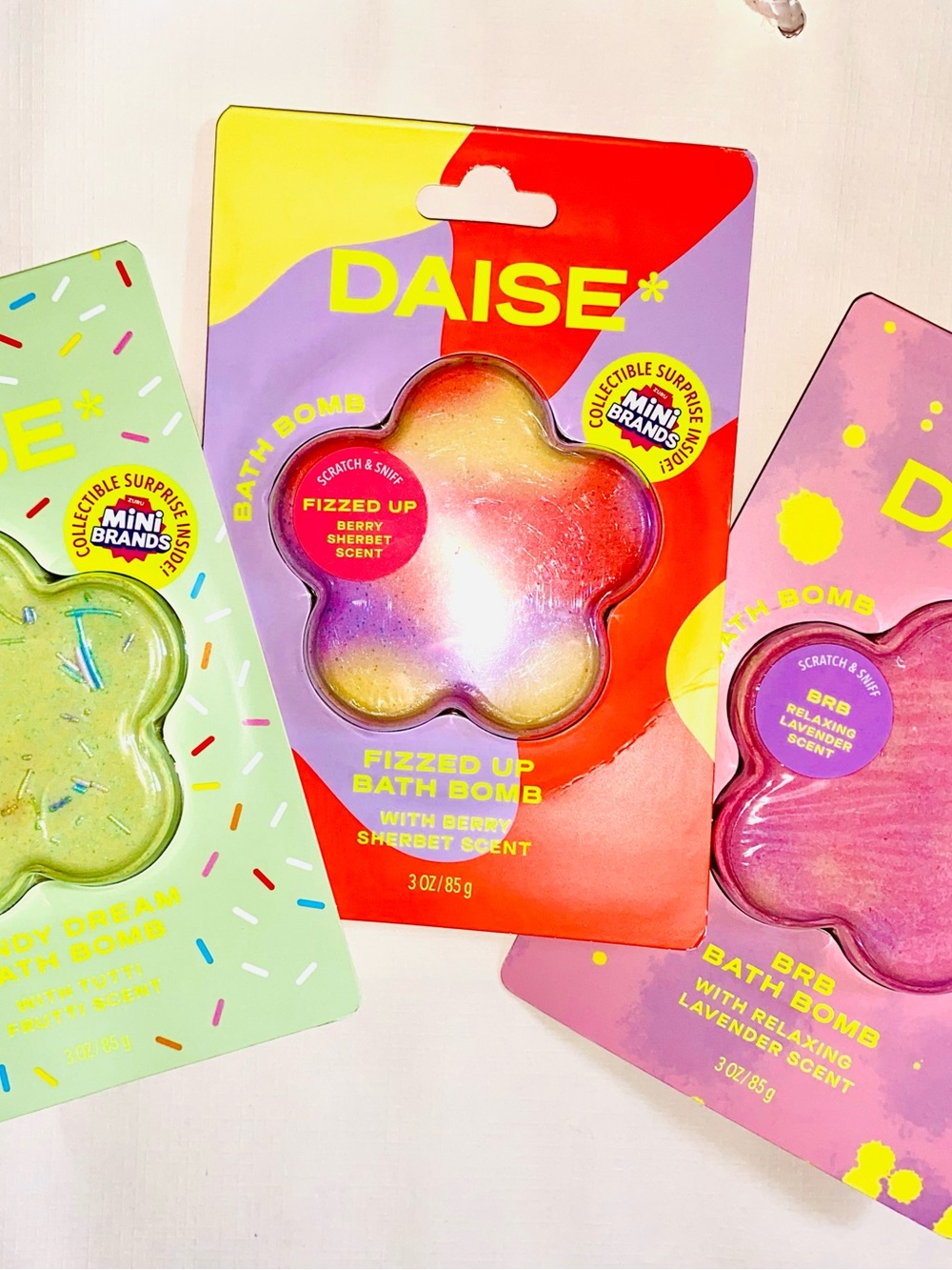 DAISE  Scented Bath Bombs with Mini Brands Surprise Inside 3 pack